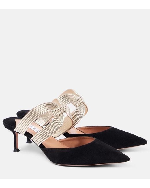 Aquazzura Metallic Esencia 50 Suede Mules