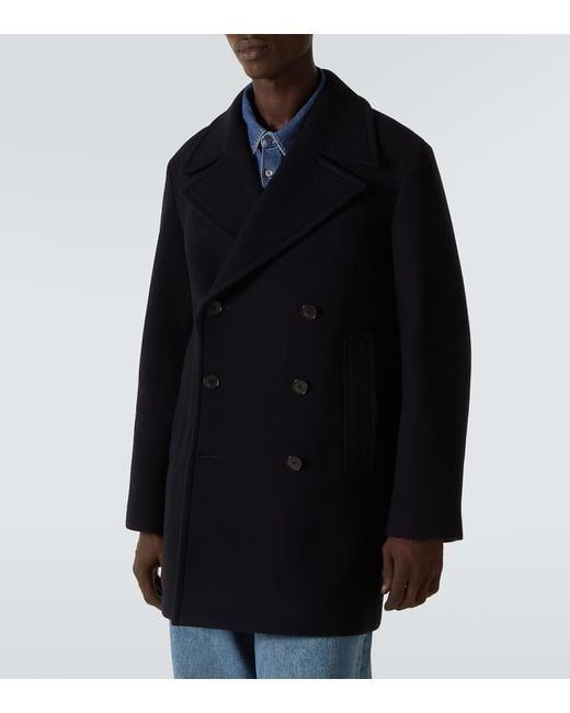 AURALEE Wool Melton Peacoat in Black for Men | Lyst UK