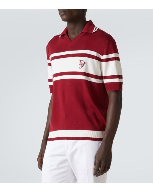 Polo De Seda Y Algodón Con Logotipo Bordado Dolce & Gabbana de hombre de color Red