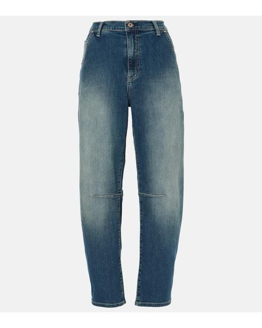 AG Jeans Blue High-Rise Barrel-Leg Jeans