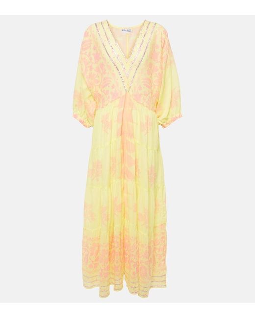 Vestido largo de algodon estampado Juliet Dunn de color Yellow