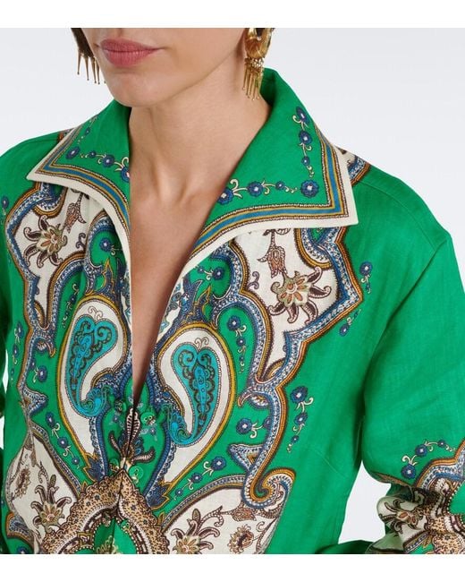 ALÉMAIS Green Porter Printed Linen Minidress