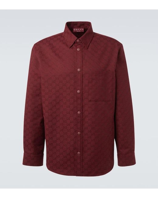 Gucci Red Gg Canvas Cotton-Blend Shirt for men