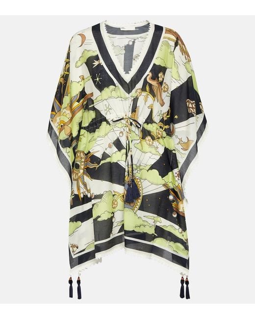 Tory Burch Green Printed Cotton And Silk Minidress