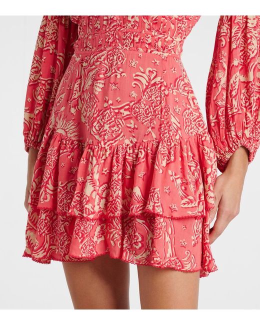 Poupette Red Chiara Printed Ruffled Minidress