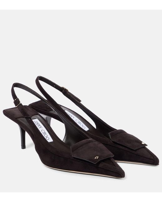 Jimmy Choo Black Frances 60 Suede Slingback Pumps