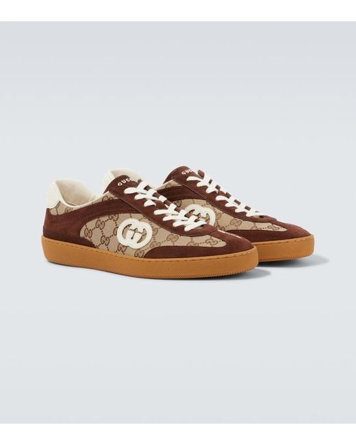 Gucci Brown Interlocking G Suede-Trimmed Sneakers for men