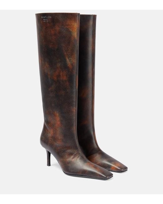 Acne Brown Painted Leather Knee-high Boots