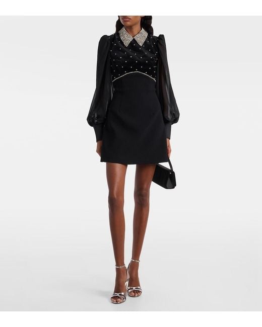 Rebecca Vallance Black Crystal-Embellished Minidress