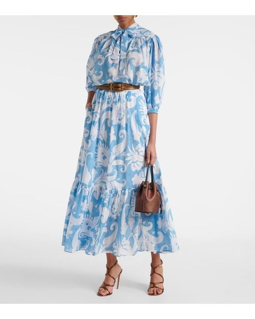 Etro Blue Paisley Print Maxi Skirt