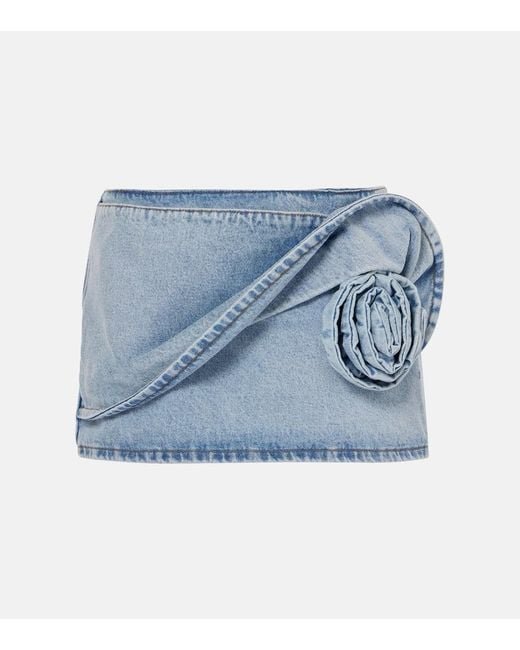 Magda Butrym Blue Floral-Applique Denim Miniskirt