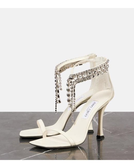 Jimmy Choo White Sandalen Verity 100 Aus Leder Mit Kristallen