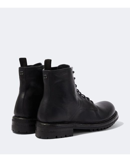 Dolce & Gabbana Black Dg Leather Combat Boots for men