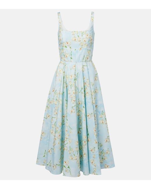 Emilia Wickstead Blue Midikleid Mona Aus Baumwolle