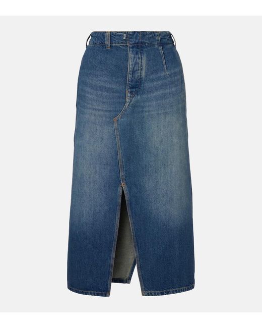 Victoria Beckham Blue Asymmetric Denim Midi Skirt