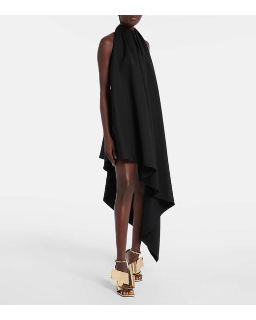 Givenchy Black Asymmetric Draped Wool Cocktail Dress