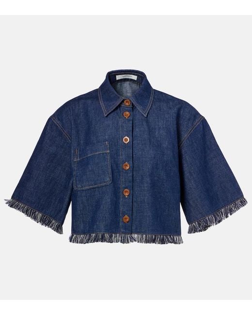 Zimmermann Blue Rhiannon Fringe Denim Shirt