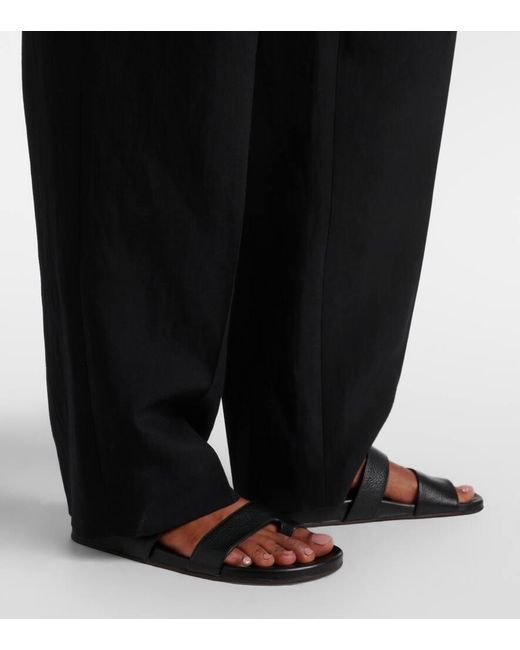 Pantalones Anchos Lilas De Mezcla De Lana Y Lino The Row de color Black