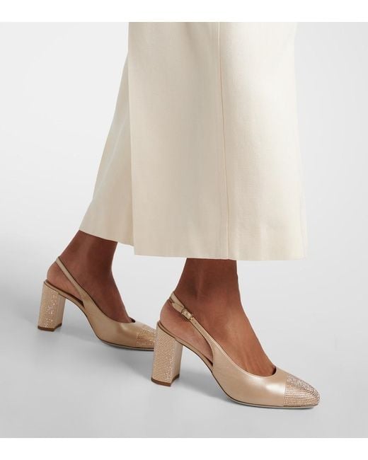 Rene Caovilla Natural Kristen Embellished Leather Slingback Pumps