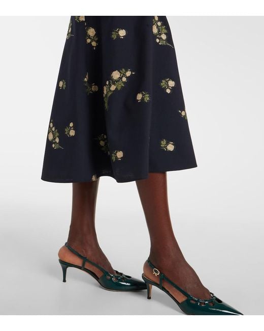 Erdem Blue Floral Jacquard Midi Skirt
