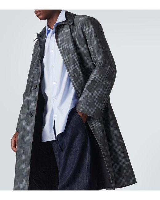 Dries Van Noten Gray Leopard-Print Checked Car Coat for men