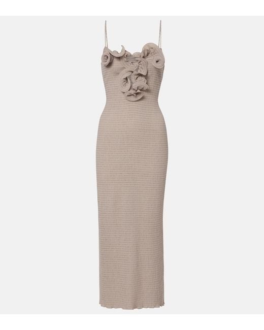 Magda Butrym Natural Floral-Applique Crepe Midi Dress