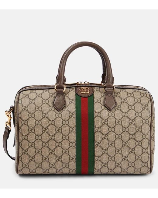 Gucci Brown Ophidia Gg Canvas Web Stripe Medium Tote Bag