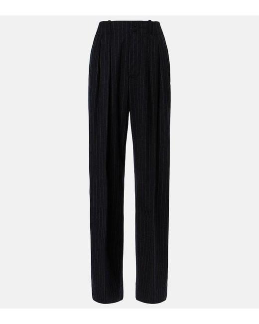 Plan C Black Pinstripe Wool-Blend Wide-Leg Pants