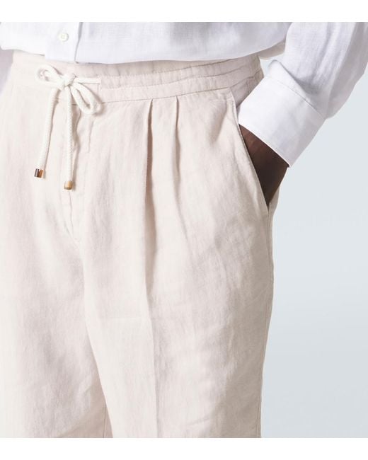 Brunello Cucinelli White Linen Tapered Pants for men