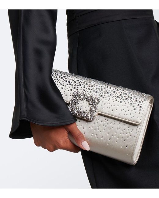 Roger Vivier Gray Efflorescence Embellished Satin Clutch