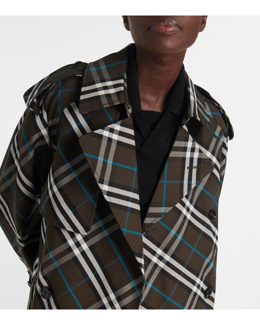 "Check" Cotton Blend Long Trenchcoat Burberry en coloris Multicolor