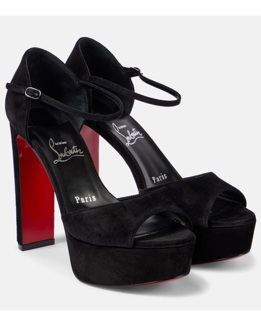 Christian Louboutin Black Sandaloo 130 Suede Platform Sandal