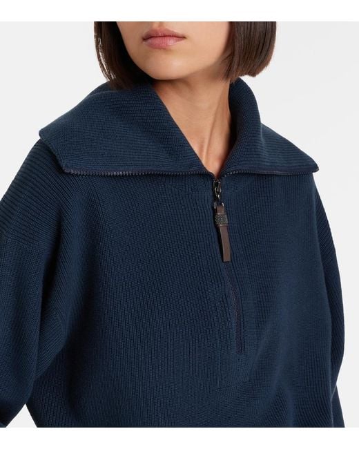 Brunello Cucinelli Blue Monili Cotton Half-Zip Sweater