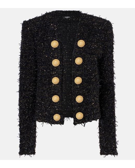 Balmain Black Tweed Buttoned Jacket