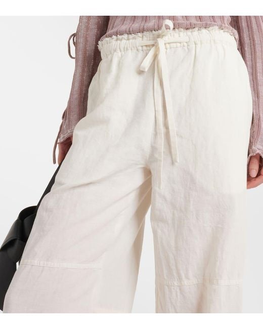 Pantalones anchos de algodon y lino Acne de color White