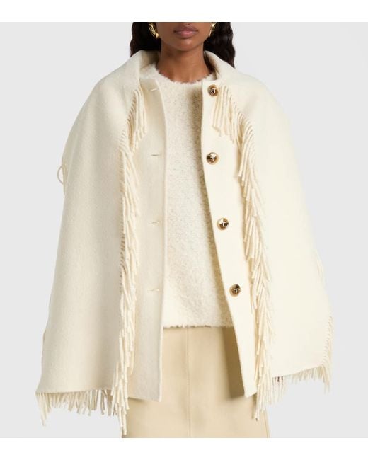 Totême  Natural Fringed Wool-Blend Scarf Jacket