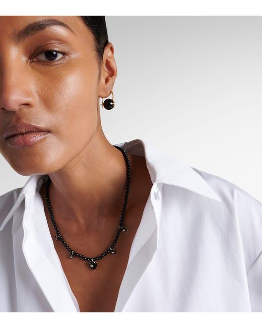 Sydney Evan Metallic Carved Heart 14Kt Beaded Necklace With Diamonds And Onyx