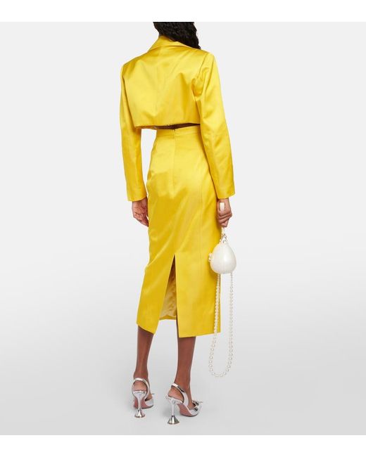 Miss Sohee Yellow Embellished Jacket And Crop Top Set