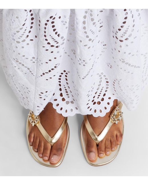 Roger Vivier Natural Embellished Metallic Leather Thong Sandals
