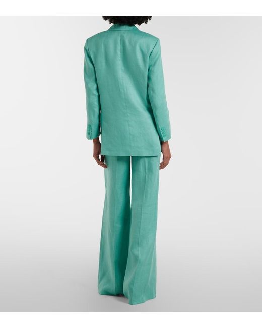 Max Mara Green Deserto Herringbone Linen Wide-Leg Pants
