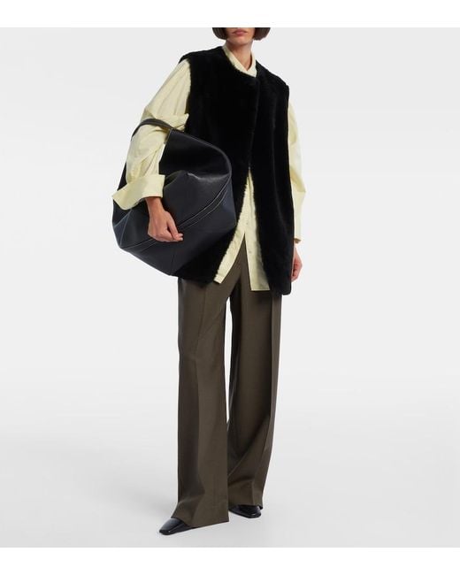 Totême Black Belted Leather Tote Bag