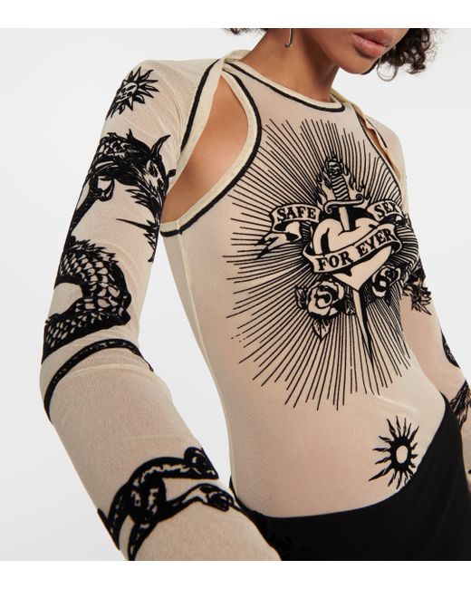 Jean Paul Gaultier White Tattoo Collection Printed Tulle Shrug
