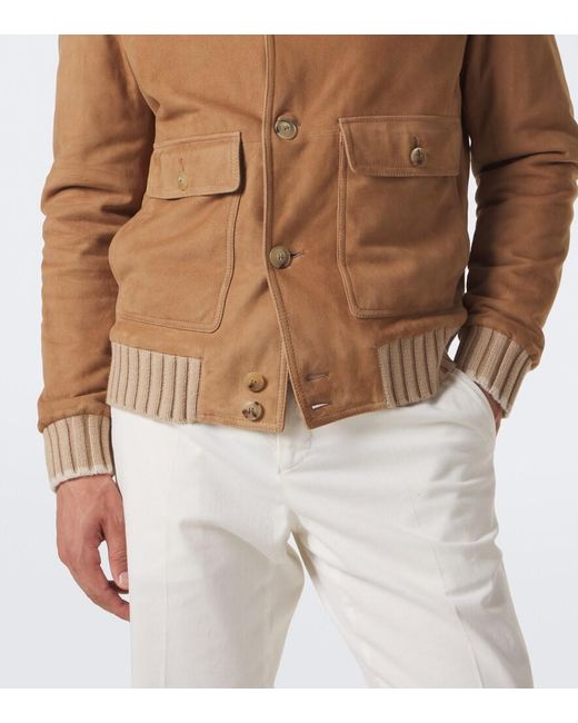 Fedeli Brown Cashmere-Trimmed Suede Jacket for men
