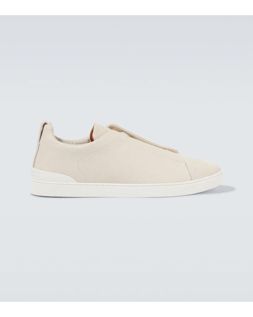 Zegna Natural Triple Stitch Leather Sneakers for men
