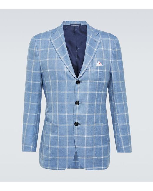 Kiton Blue Checked Cashmere And Silk Blazer for men