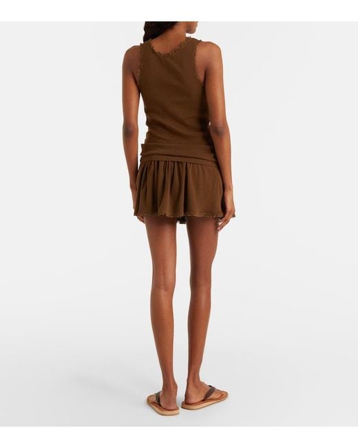Miu Miu Brown Lace-Trimmed Pointelle Cotton Miniskirt