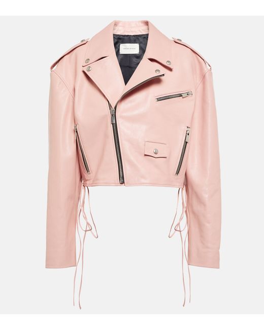 Magda Butrym Pink Cropped Leather Jacket