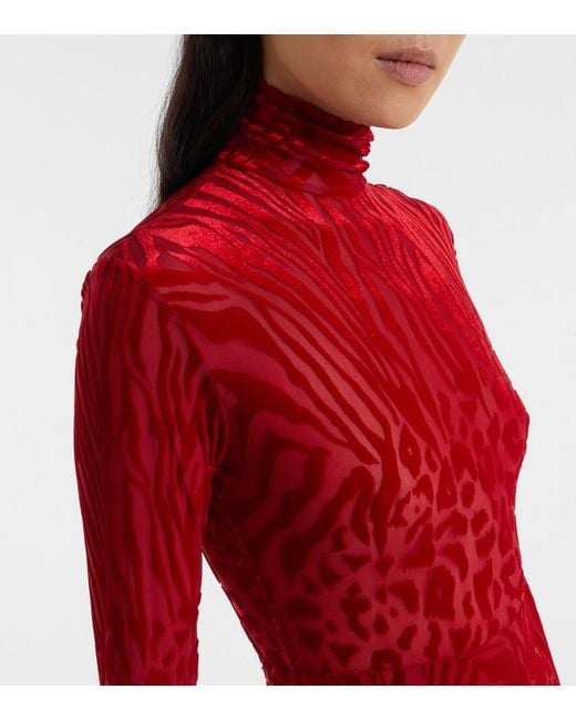 Alex Perry Red Printed Turtleneck Jersey Maxi Dress