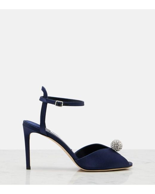Jimmy Choo Blue Sacora Embellished Satin Sandals