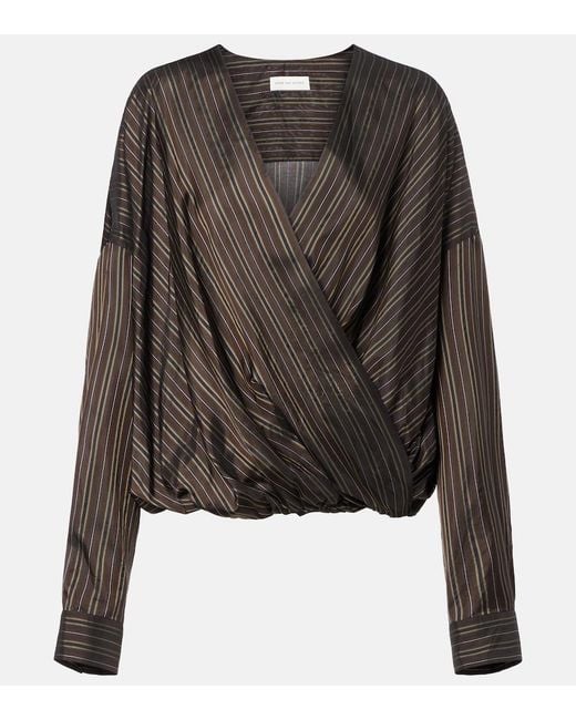 Dries Van Noten Black Striped Draped Wrap Top